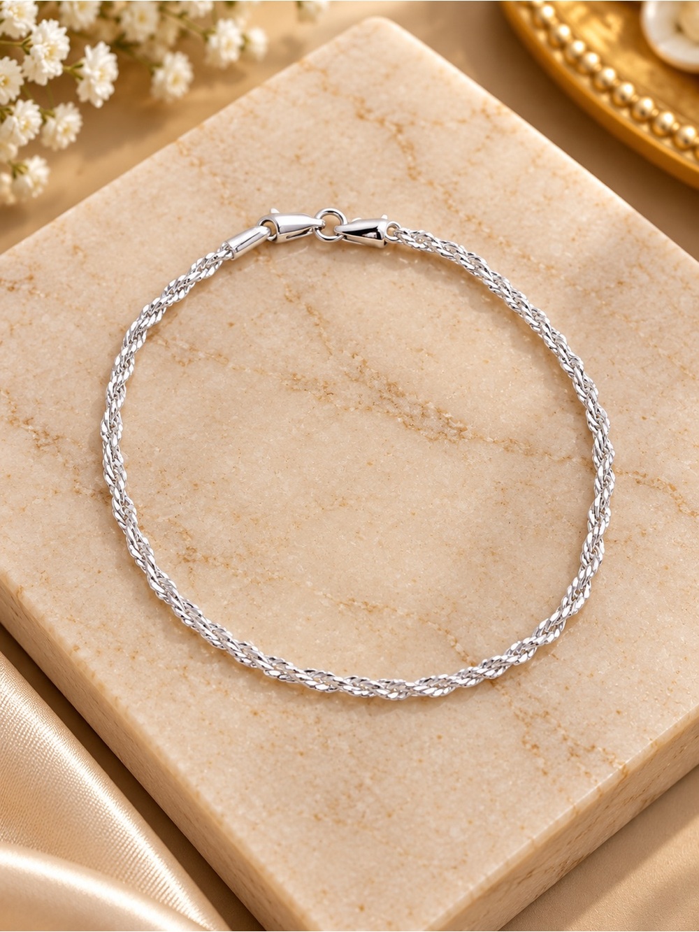 925 Sterling Silver 8 Inches Braided Rope Chain Bracelet Unisex Lobster Clasp